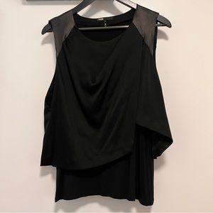 Maje Crew Neck sleeveless top with leather trim embellishment